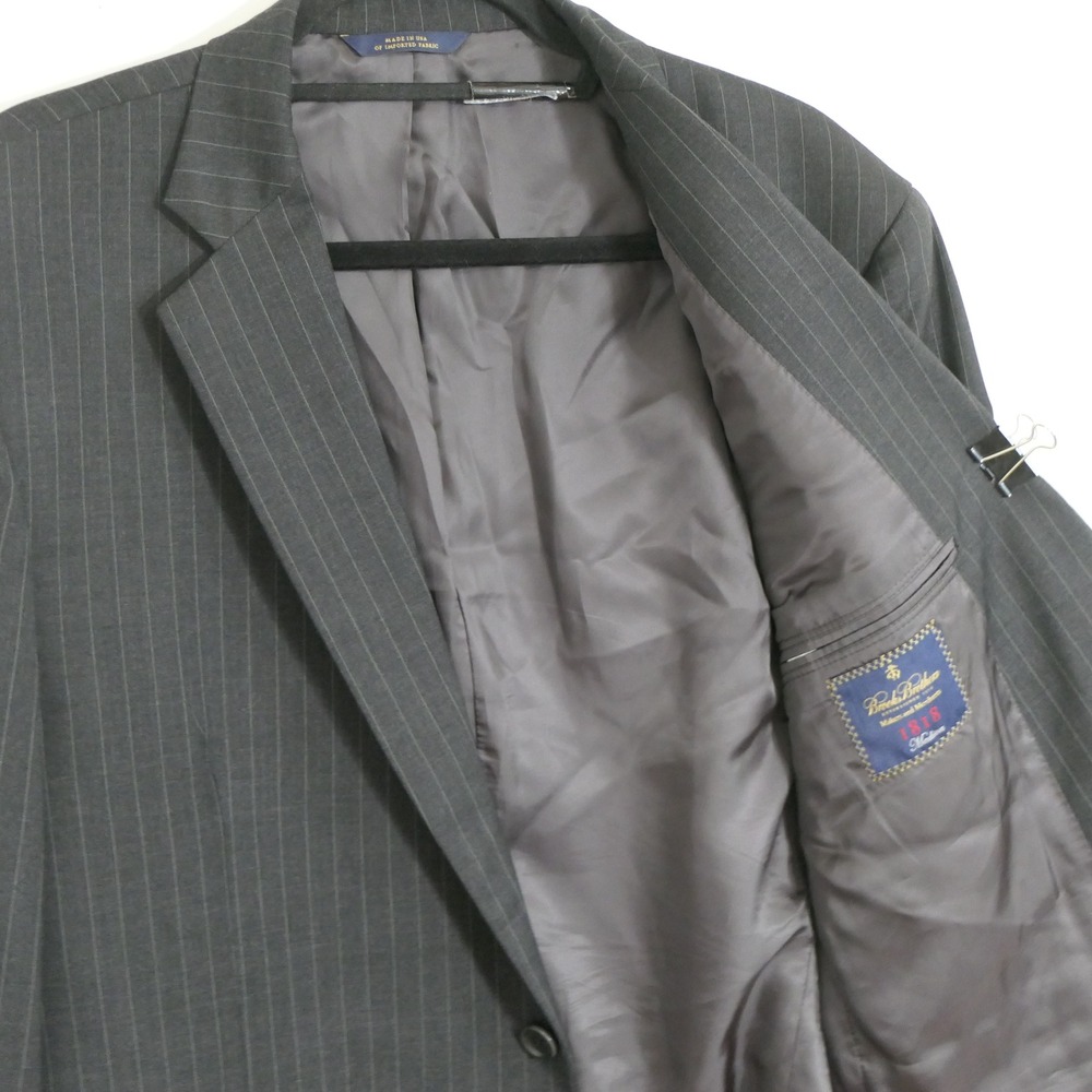 Brooks Brothers Men 1818 Estrato Wool Blazer 46R Madison Fit Charcoal Pinstripe